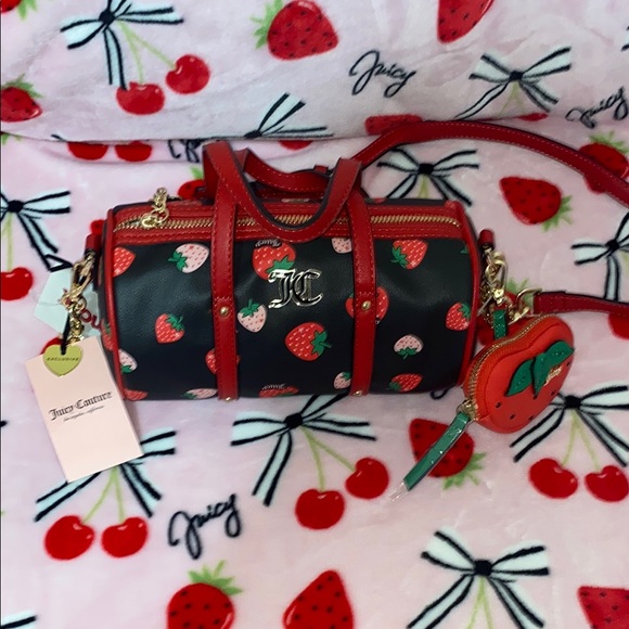 🍓NEW🍓Juicy Couture Black and Red Crossbody Bag with Metallic Accents - Picture 1 of 10